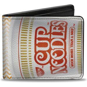 ✨Men's White Foods Bifold Nissin Cup Noodles Vivid Wave Vegan Leather Wallets